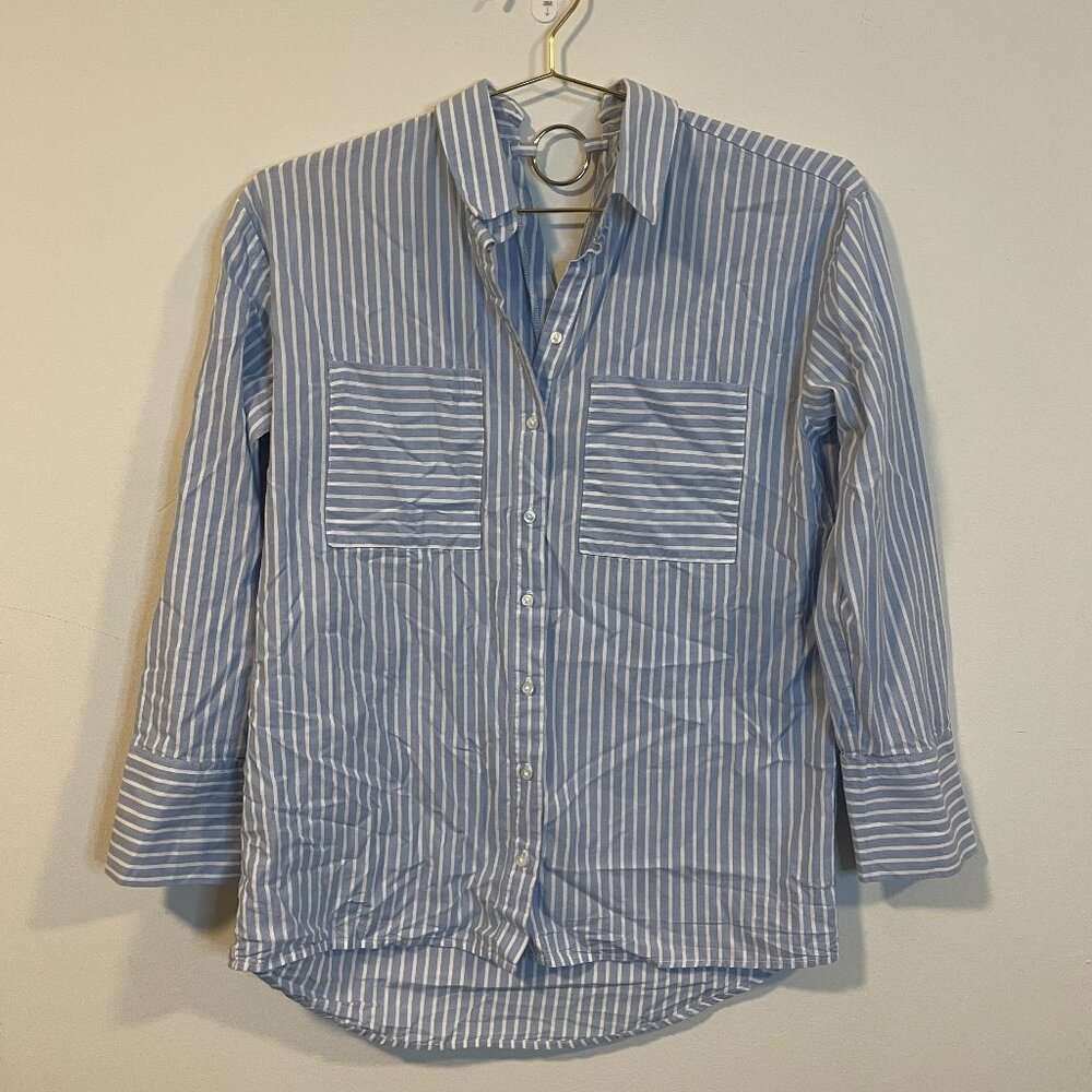 Primark Striped button down with silver ring on neck